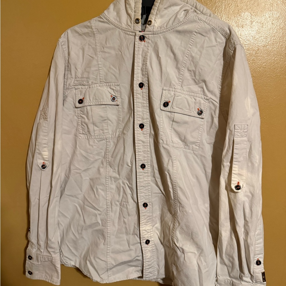 Cavi Men's Classic White Hooded Button-Up Shirt